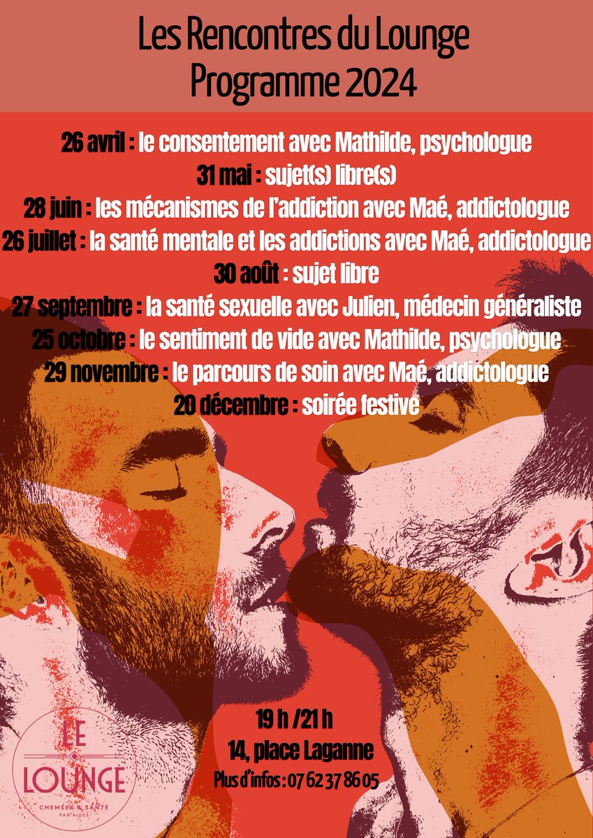 Venez assister aux rencontres du <a href="/LOUNGE/">Ty</a> Toulouse, ci-dessous le programme et pour plus d'informations cliquez sur le lien juste ici : 😉
chemsex.2pao.fr/2024/04/18/pro…
#addictions #occitanie #chemsex #santementale #medecingeneraliste #drogues