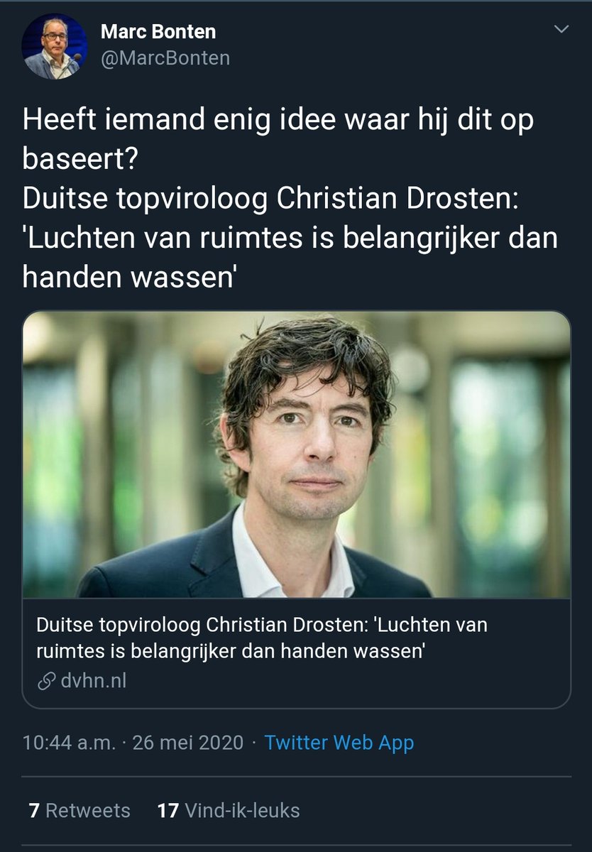 @mkeulemans 'Af en toe via aerosolen.' Ah ja. 😏 Ondertussen verbaasde OMT lid Marc Bonten zich in mei 2020 nog openlijk over hoe ventilatie nou belangrijker kon zijn dan handen wassen? 'Heeft iemand enig idee..' riep hij in de wilde weg op twitter?