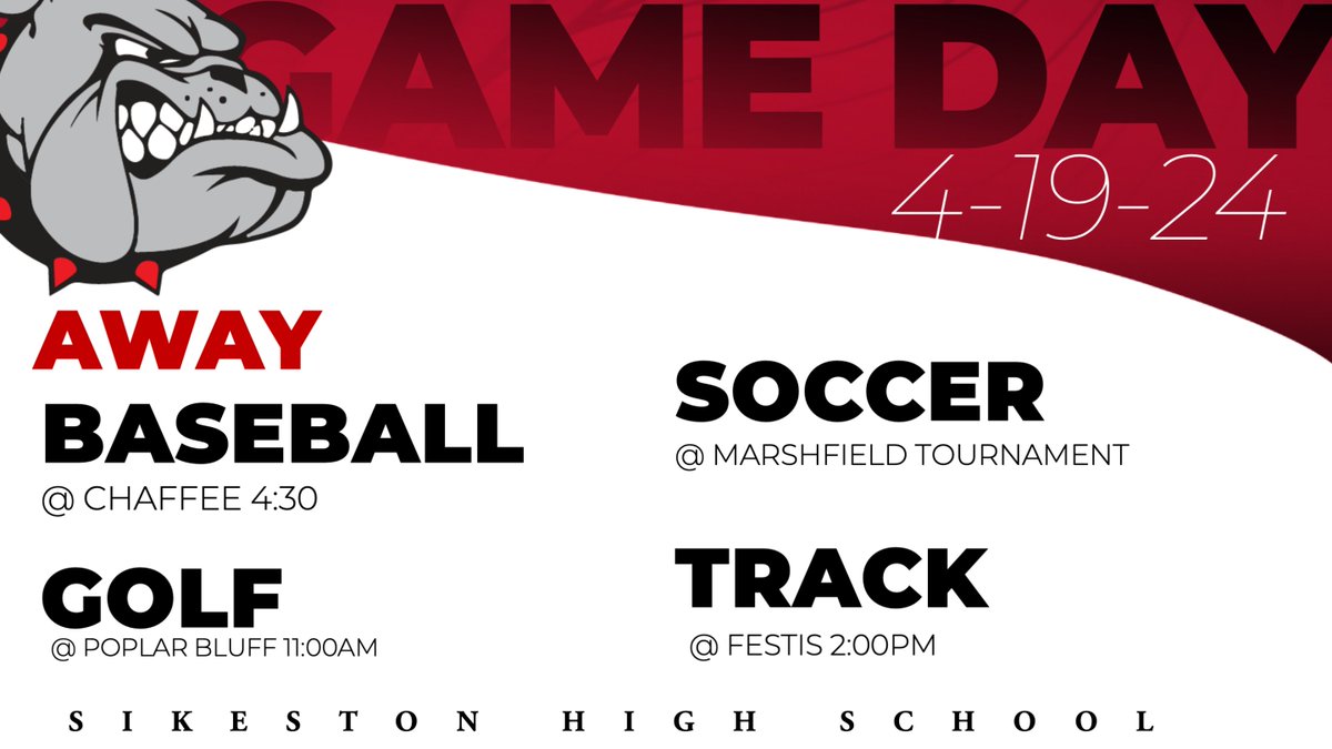 Another busy day for the Sikeston Athletics. Baseball, Golf, Soccer, and Track will all be on the road today. Good luck to all of our student athletes!