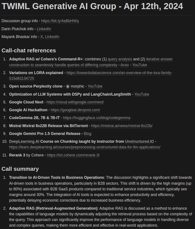 Join our @twimlai Generative AI Study Group organized by @samcharrington where we connect, share, and discuss topics on #RAG, #LLMs, breakthrough research, and more! 🤖 Engage in open discussion, share #generativeai news articles, and collaborate on building the TWIML-RAG…