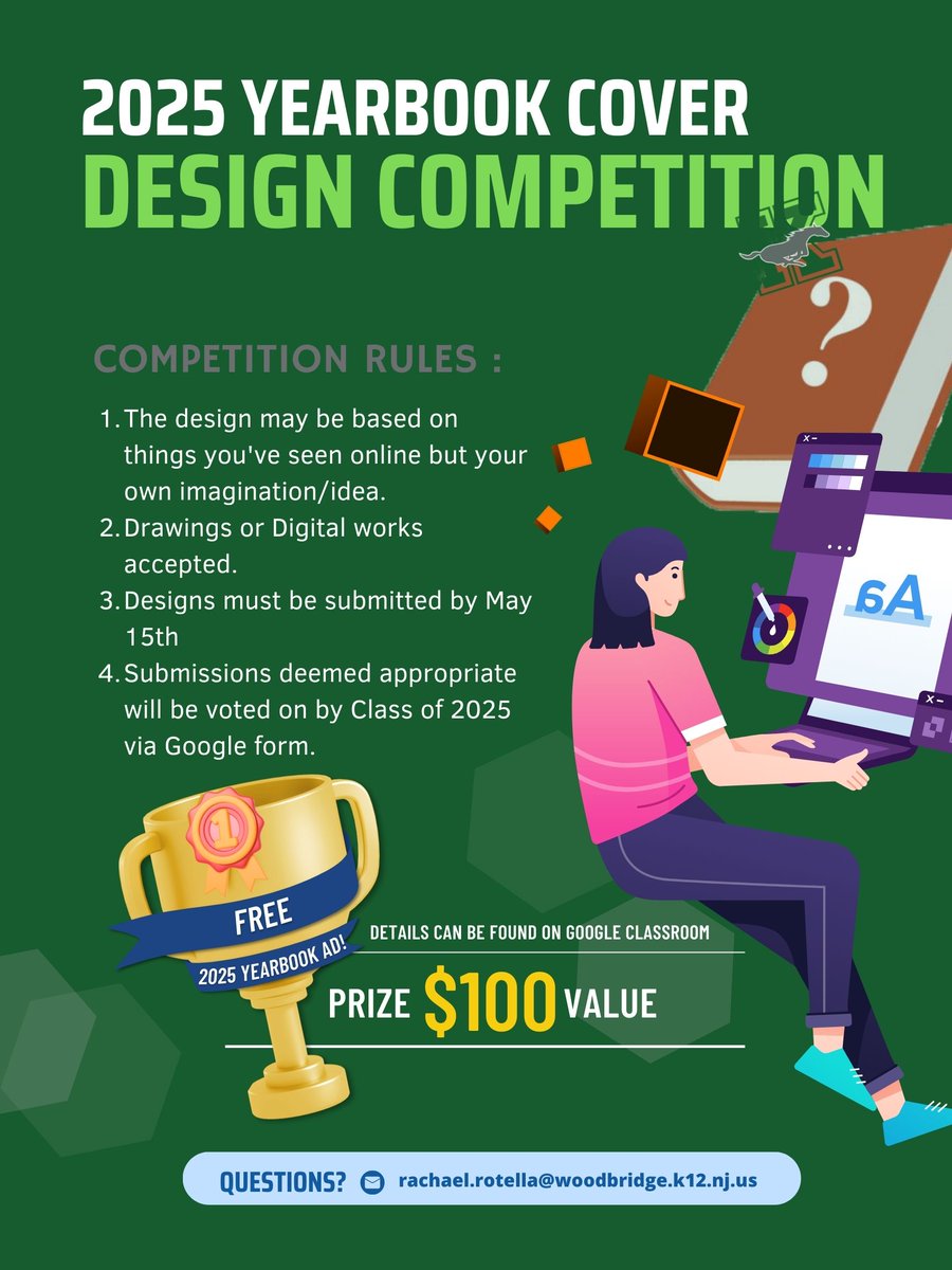 JFKMHS students, submit your design for next year's yearbook! Winning design gets a free, full page of ad space!