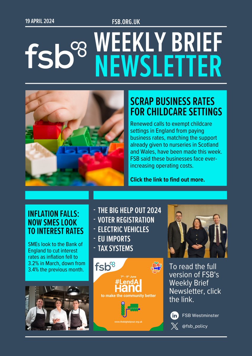 🗞 Business rates, electric vehicles, tax, communities, and much more. It's all in the latest edition of the Weekly Brief Newsletter, out now! 👇 🔗 go.fsb.org.uk/3U8rTXS