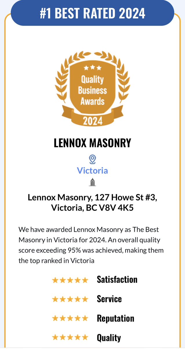 LennoxMasonry's tweet photo. Thank you Victoria, BC for yet another award! #lennoxmasonry #victoriabc #stonemasonry https://t.co/da74tT5IOR