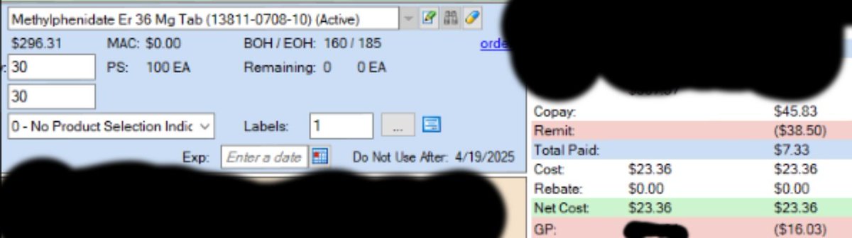 This is how CVS Caremark and GoodRx are robbing patients and pharmacies.

Patient copay: $45.83
Drug cost: $23.86
CVS/GoodRx Fee: $38.50
Profit: (-$16.03)

That's right, the PBM and GoodRx are charging the patient 192% of drug cost while charging the pharmacy 162% of the drug