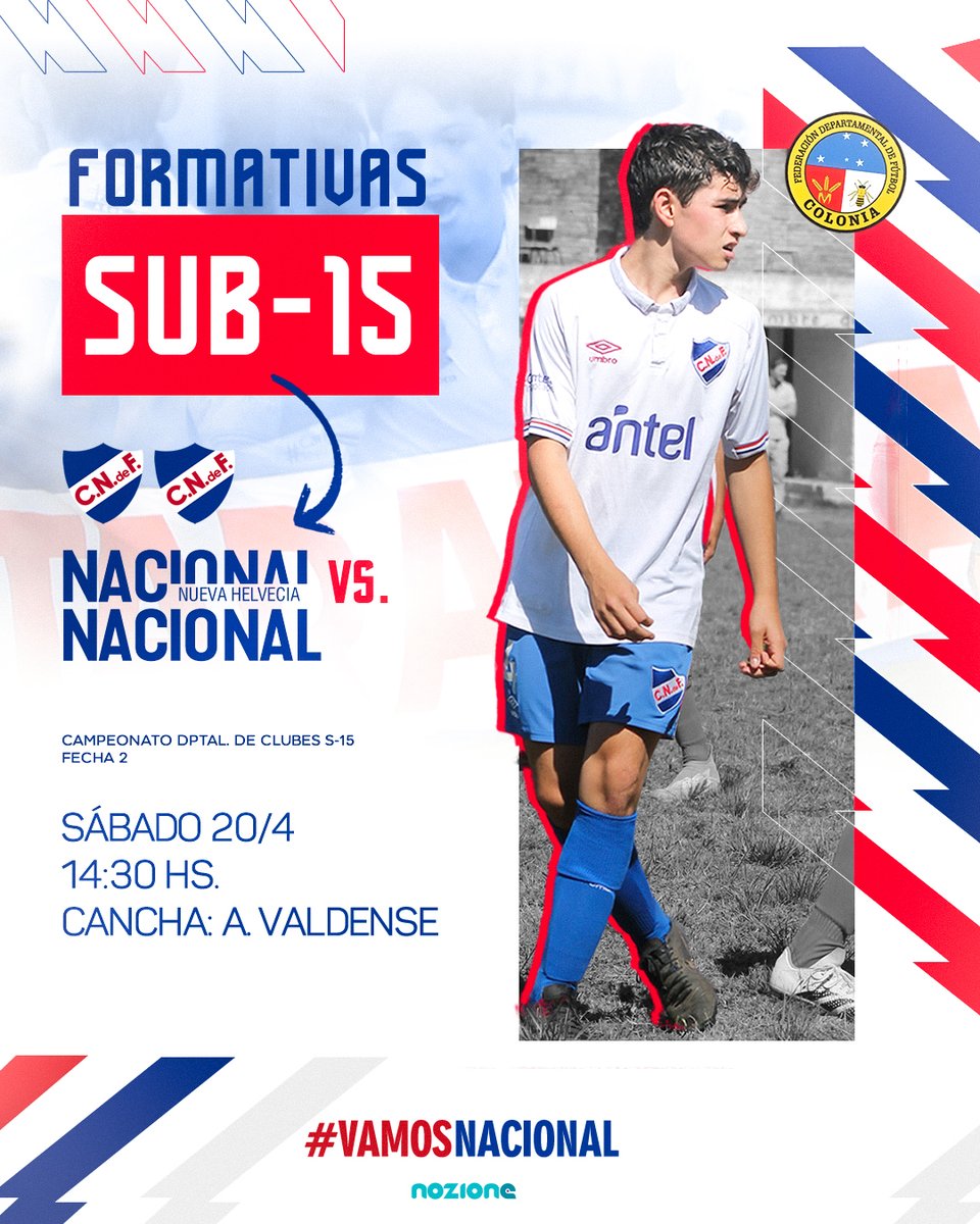 El sábado juegan #LosPibesDelClub ⏰ 14:30 HS. 🆚 Nacional de Nueva Helvecia 🏟️ Cancha Atl. Valdense #VamosNacional 🔵⚪🔴