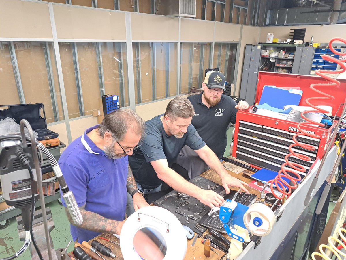 ColeGunsmithing's tweet photo. Some Behind-The-Scenes shots of the incredible week spent with some of the best in the business! The training was extremely successful and all of our gunsmiths are back at their benches, hard at work! Click the link in our bio to submit a Work Order Form today! https://t.co/IXf9OWsraZ