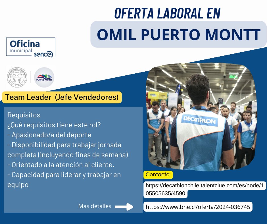 DidecoPM's tweet photo. Informamos de ofertas de empleo, intermediadas por la OMIL #PuertoMontt

1. Dibujante para área ingeniería-producción
2. Vendedor/a intangible
3. Team Player (Vendedor)
4. Team Leader (Jefe Vendedores)

💻 omilpuertomontt@gmail.com
☎️ (65) 2 261322 - 2 261326 - 2 261313

#Empleo https://t.co/2I6LuXoGBD