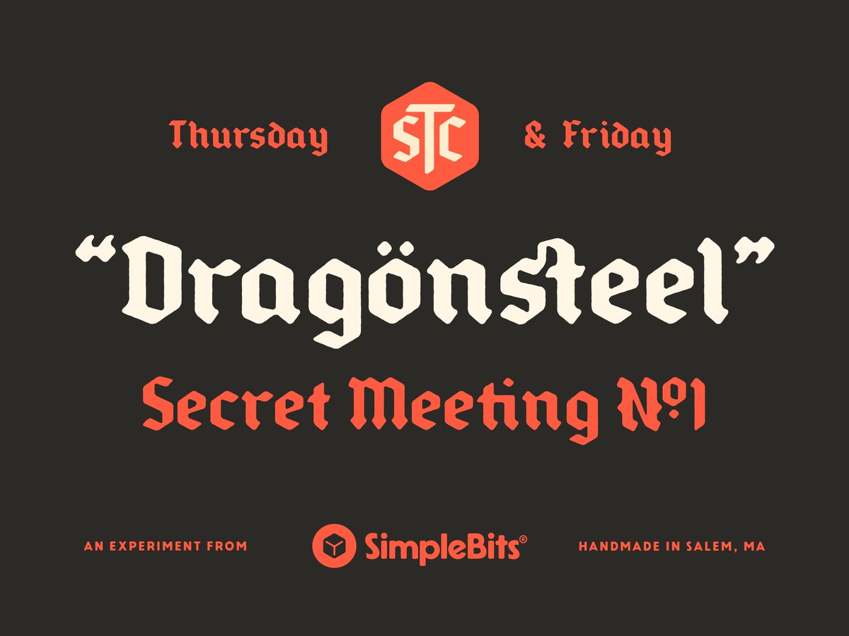 Had a fun, first “Secret Meeting” of our Simple Type Club yesterday. I talked a bit about the next typeface in progress—Dragönsteel. Doing a repeat of the meeting today at 12pm ET because I botched the date in two newsletters. Anyhow, still time to join! simplebits.shop/products/stc