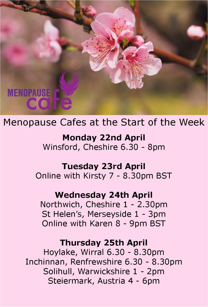 Menopause Cafes at the start of next week. Full details, how to book and future dates can be found at menopausecafe.net/events-calenda… @BrioWinsford @MotherwellCEO @MotherwellChes @BrioLeisure @TheFarmatNo12 #menopause #perimenopause #WorldHealthOrganizationWHO #womenshealth