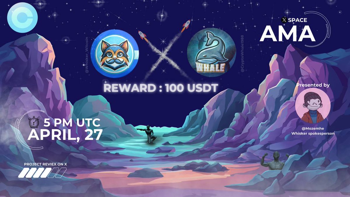 CryptoWhale1988's tweet photo. 🎙️Join us for the Twitter Space AMA with #Whisker

🕰️  27 April 2024, 5 pm UTC

❤️‍🩹 Rewards : 100 USDT 

🏠Venue: @CryptoWhale1988

〽️Rules:
1⃣ Follow

🕊 @CryptoWhale1988 
🕊 @Whisker_Witcoin
2⃣ Like &amp; RT
3⃣ Comment Ques &amp; Tag 3 Friends (Max 3) https://t.co/mWxsItxouq