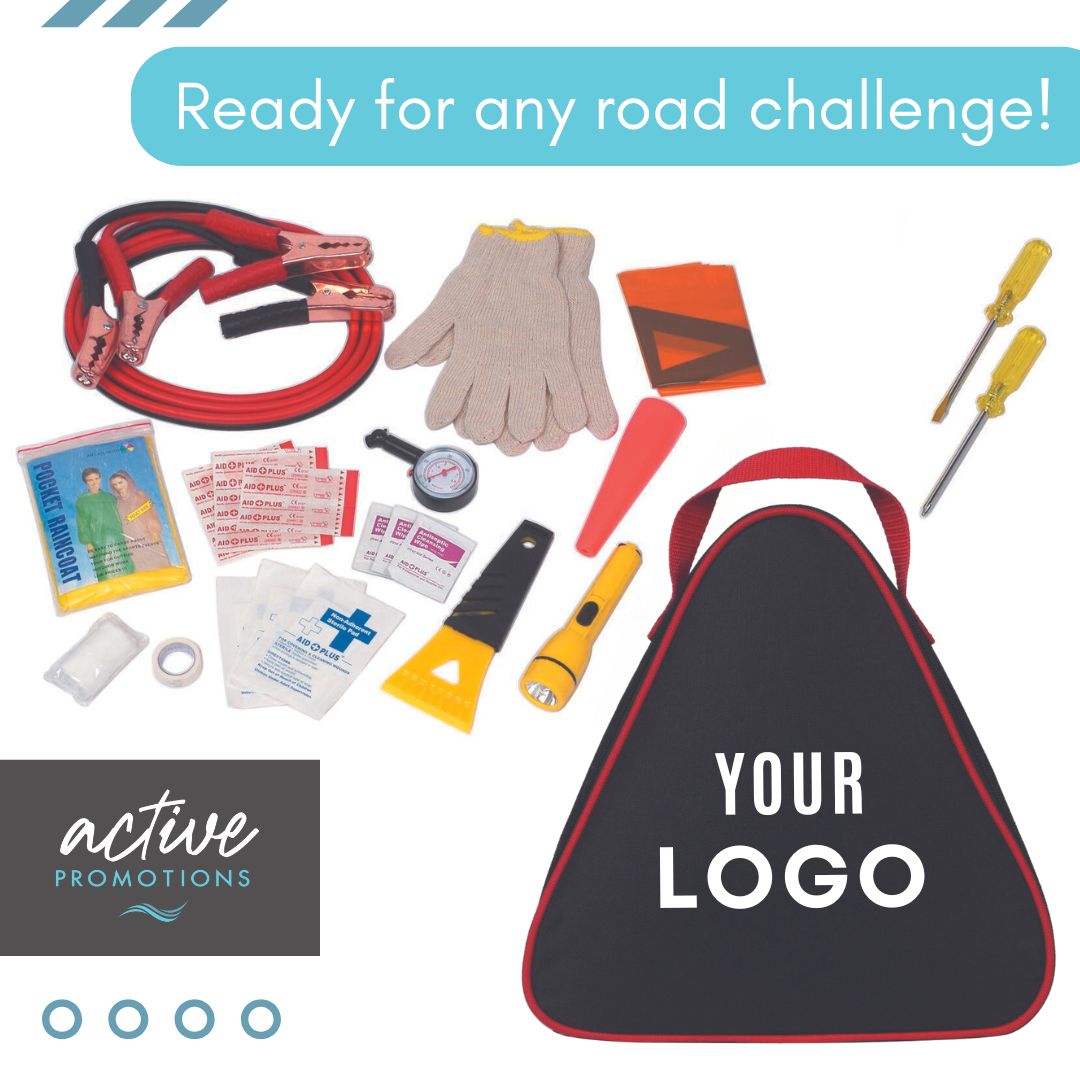 Drive your message home with our customizable Auto Safety Kit 🚗 
From jumper cables to a first aid kit, this comprehensive set has everything you need for emergencies. 

Order here: l8r.it/OiAW

#AutoSafety #RoadTripEssentials #EmergencyKit #Branding