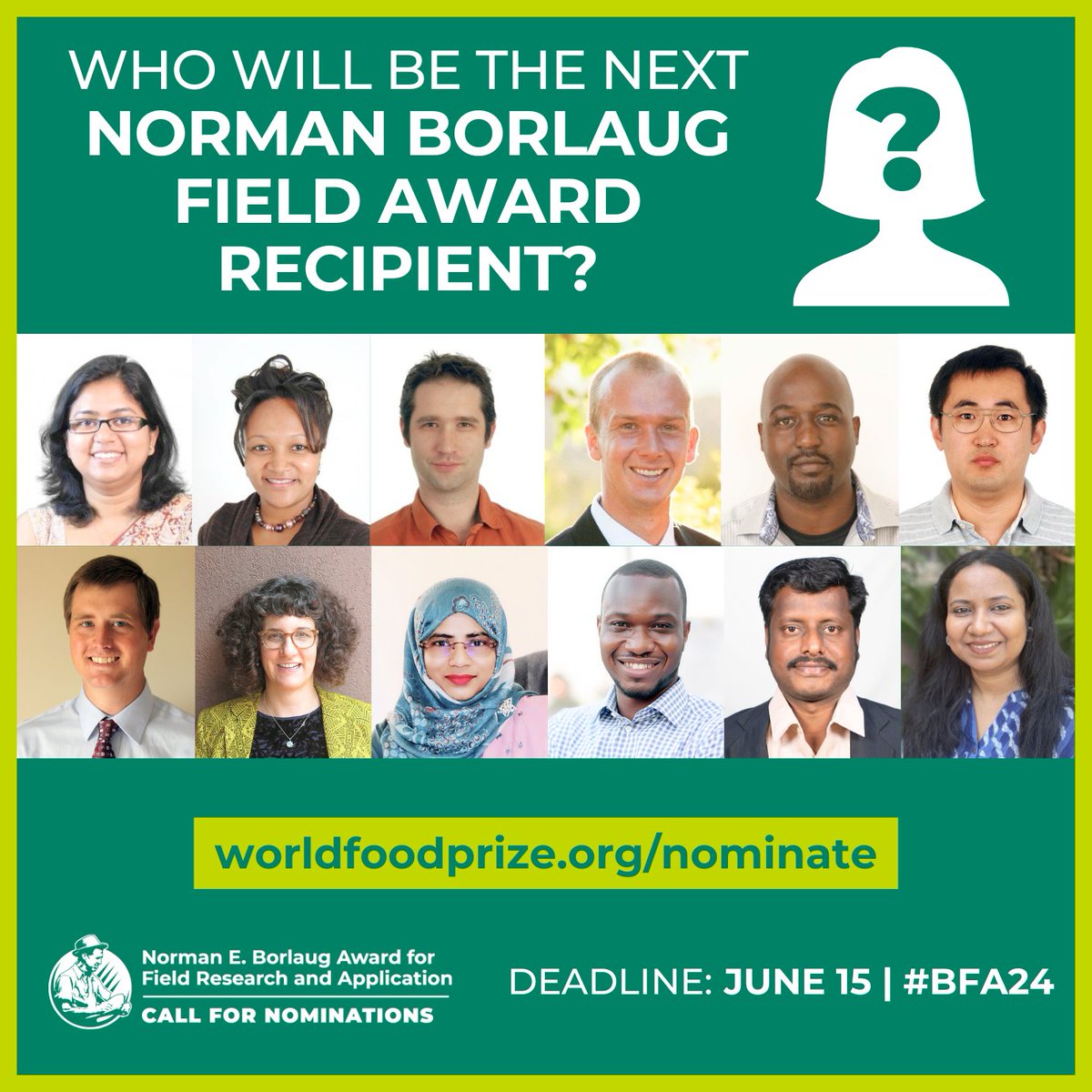 The Borlaug Field Award honors an individual working to advance food security alongside… 👩‍🌾Farmers 👨‍🌾Herders 🎣Fishers ...or others in the food production, processing and distribution chain. Learn more about the #BFA24 & nominate before June 15: 👉 bit.ly/3W5Spnf