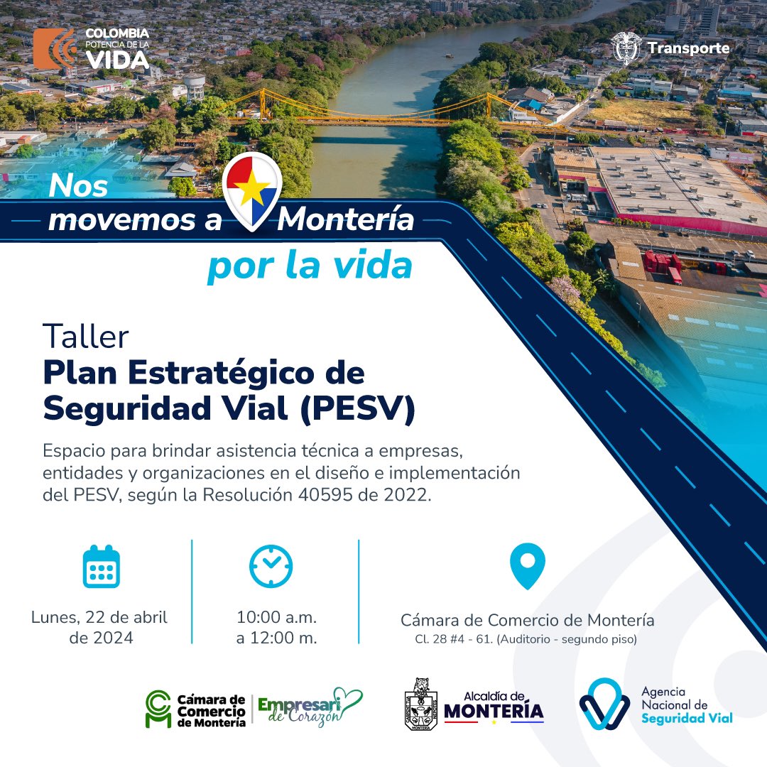 🛣Desde la #ANSV acompañamos a las empresas y entidades en sus Planes Estratégicos de #SeguridadVial.   Estaremos en la capital de #Córdoba realizando taller de asistencia técnica, en el marco de nuestra estrategia integral de intervención de municipios #NosMovemosPorLaVida.