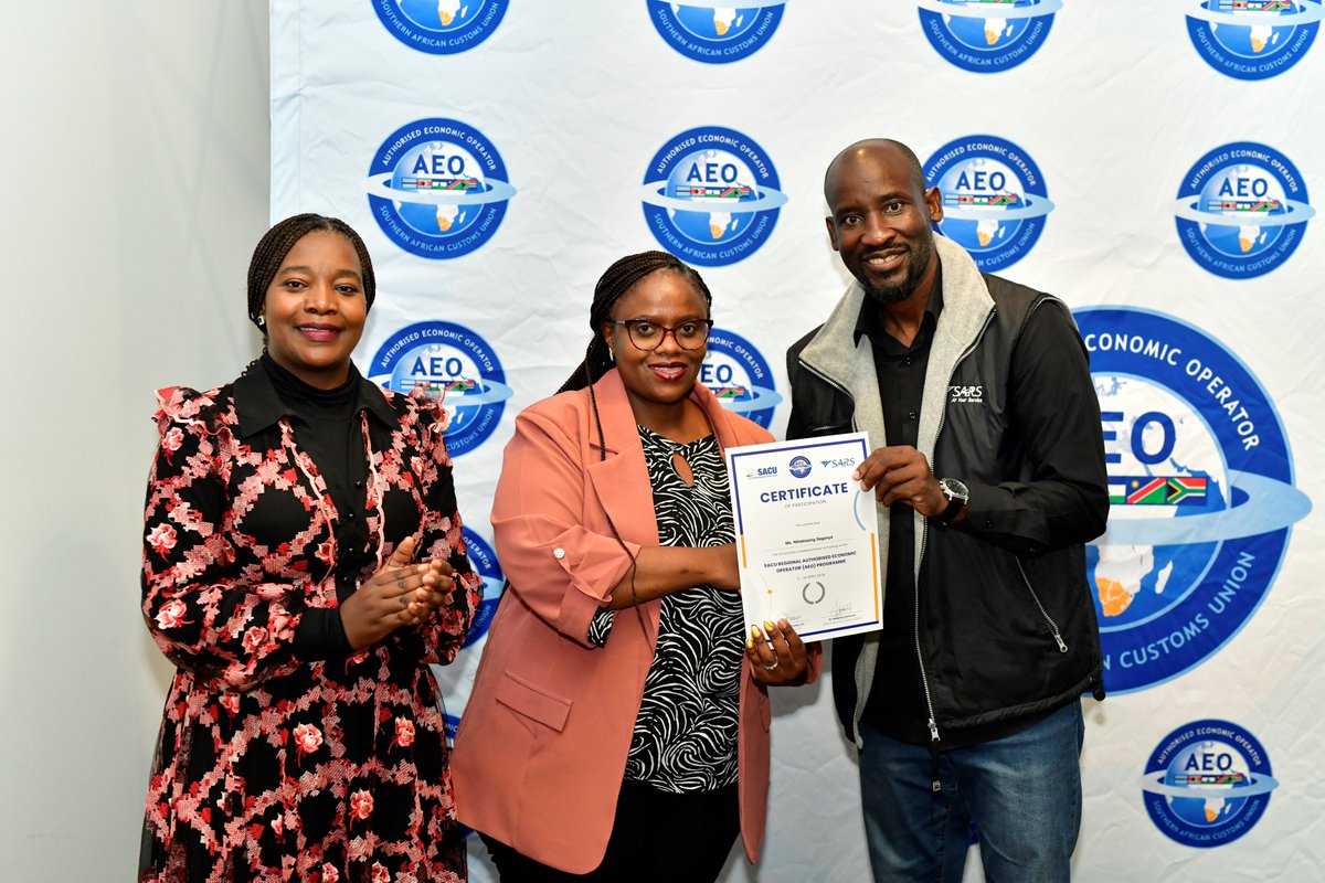 Phase I of the SACU Regional AEO Programme Training Workshop concluded in SA today, with the handover of certificates to the participants with support from @SARS @WCO #AEOProgramme #TradeFacilitation