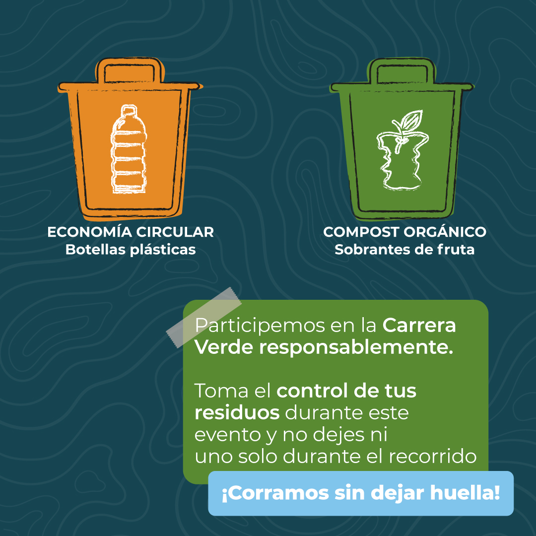 Recuerda que durante la carrera encontraras diferentes puntos ecológicos en donde podrás disponer correctamente tus residuos. ♻️   Que este año también nos caractericemos por seguir siendo una carrera 100% sostenible. 💪🏻   #Acciónclimatica #carreraverdecolombia #actúaahora
