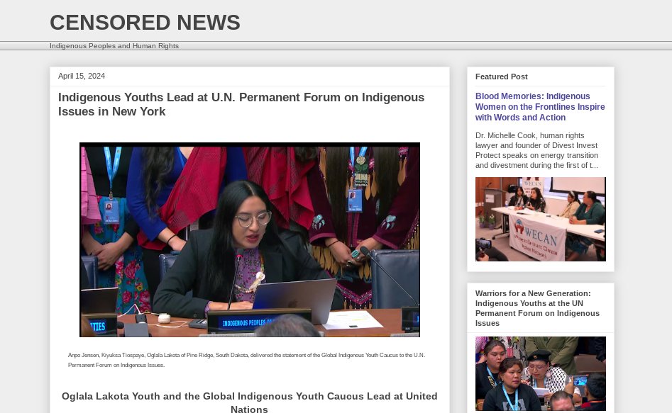 Indigenous youths voiced solidarity with Palestine, as Oglala Lakota from Pine Ridge, SD, and the Global Indigenous Youth Caucus, broke down the walls of censorship and injustice, during the opening day of the UN Permanent Forum on Indigenous Issues. Censored News. #UNPFII