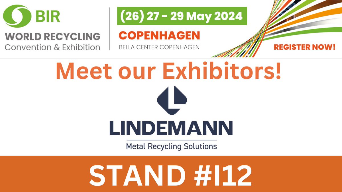 🌏Excited to have LINDEMANN Metal Recycling at #BIRCopenhagen2024! Discover top-notch #metalrecycling solutions and techniques for fragmentation, compaction, and separation. 🌐

📍Few #exhibition stands left! Book yours now! 
👉bir.org/bir-copenhagen…

#RecyclingIndustry ♻️