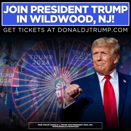 🫡 🇺🇸 🎉 See you all in Wildwood on May 11! ➡️ TICKET LINK: DonaldJTrump.com/Events Please RT and follow us to keep up with updates! 🤝