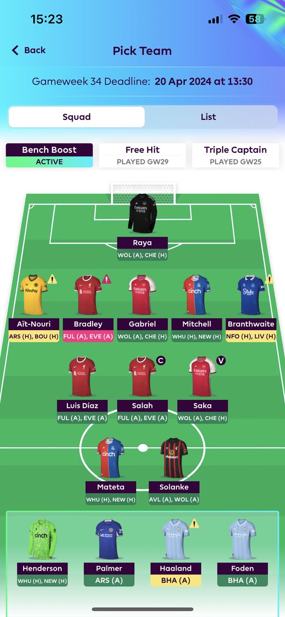 Chawlie_W's tweet photo. @FPL__Raptor Need to decide who to get rid of Bradley for, 1FT, make take a -4 https://t.co/JZ6IG0opxs