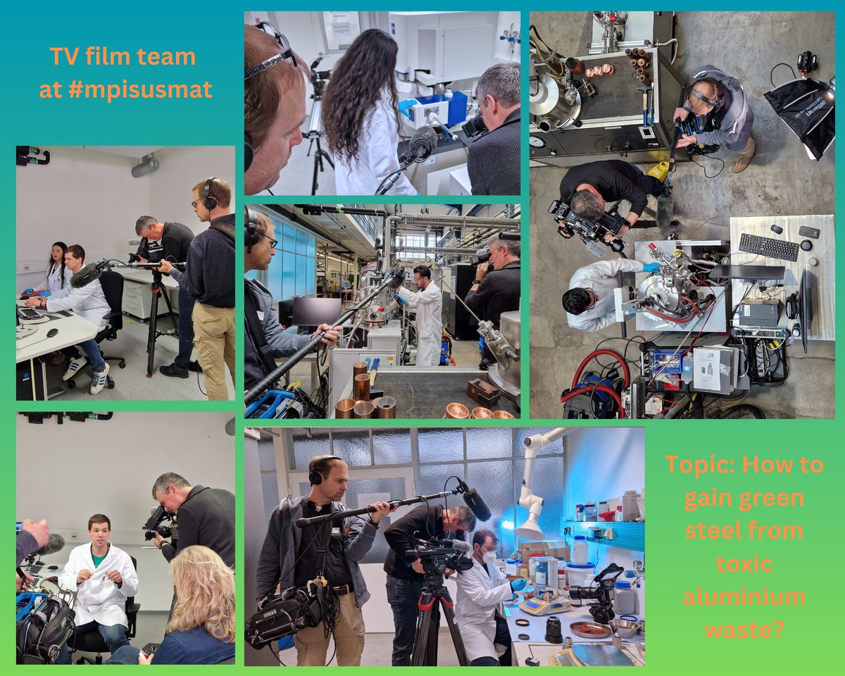 MPISusMat's tweet photo. How to gain green #steel from toxic #aluminium waste? A film team of @artefr visited us today and interviewed our researchers Isnaldi Souza, Matic Jovičević-Klug, Gabriela Torres and Ubaid Manzoor.
#materials #materialsscience #sustainability #recycling #mpisusmat https://t.co/wgF5EyTxCj