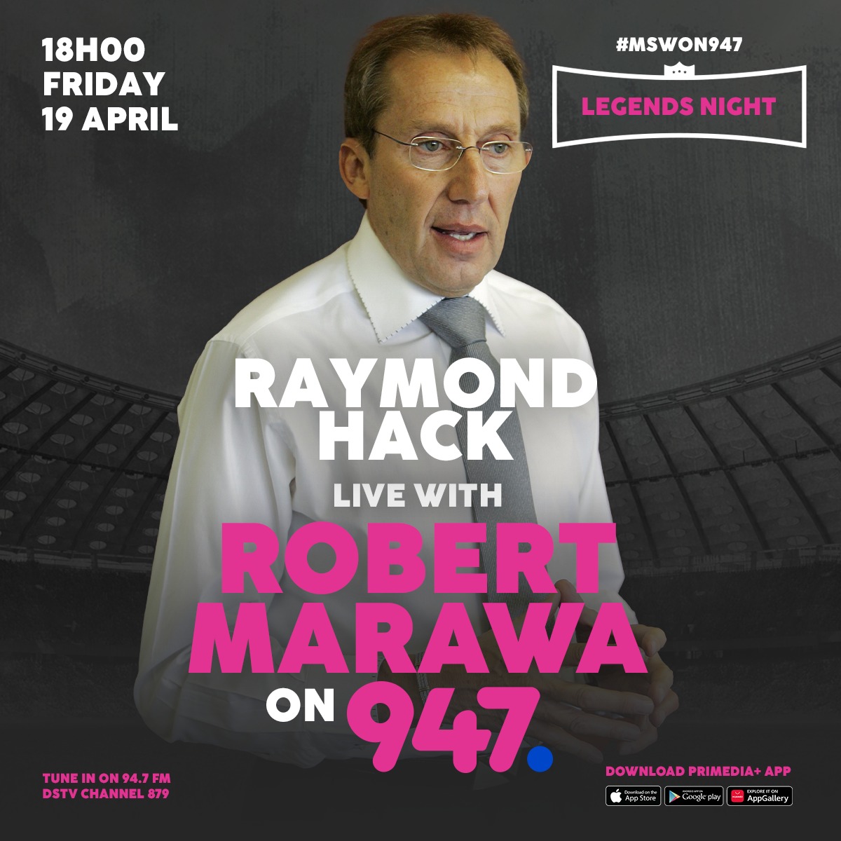 It doesn't get any bigger than this. Raymond Hack has been instrumental in changing and influencing the landscape of sport in the country. Make sure you don't miss out on his journey. #MSWON947 @VumaFM @RISEfm943 @SowetanLIVE @947