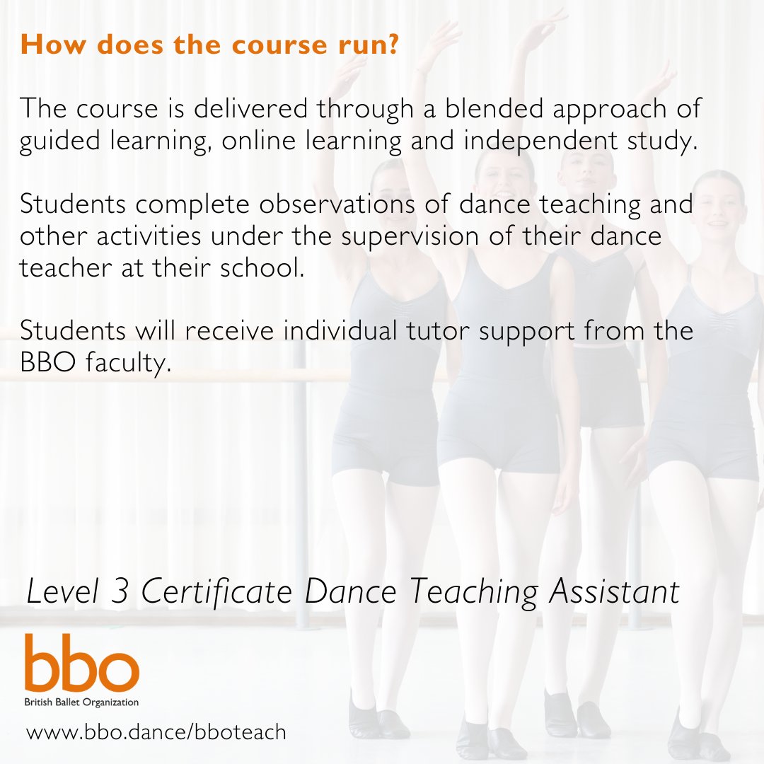 Dance Teaching Assistants! Begin your teacher training journey this year… ⏰Our next Level 3 course will run ONLINE from September 2024 to January 2025 🧡We welcome applications from ALL students Apply by September 8th bbo.dance/bboteach