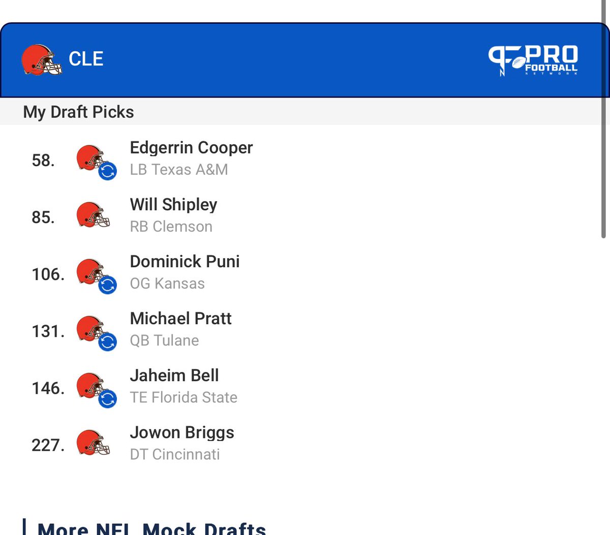 216Brian's tweet image. Made a couple trades in this mock draft.  #BoredAtWork #BrownsMockDraft