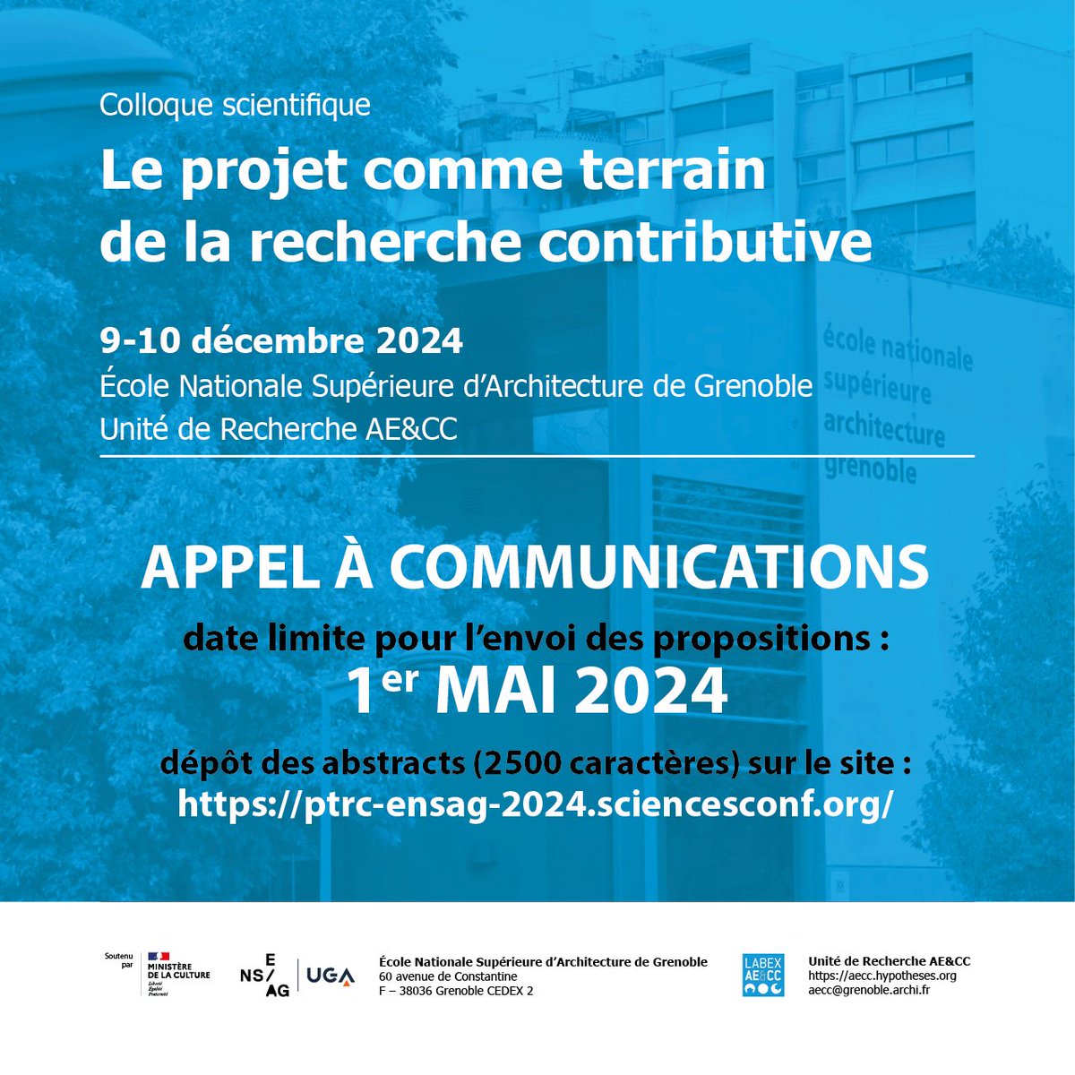 𝕁-𝟟 𝔸𝕍𝔸ℕ𝕋 𝕃𝔸 ℂ𝕃𝕆𝕋𝕌ℝ𝔼 𝔻𝔼 𝕃’𝔸ℙℙ𝔼𝕃 𝔸 ℝ𝔼𝕊𝕌𝕄𝔼𝕊| 𝕃𝕖 𝕡𝕣𝕠𝕛𝕖𝕥 𝕔𝕠𝕞𝕞𝕖 𝕥𝕖𝕣𝕣𝕒𝕚𝕟 𝕕𝕖 𝕝𝕒 𝕣𝕖𝕔𝕙𝕖𝕣𝕔𝕙𝕖 𝕔𝕠𝕟𝕥𝕣𝕚𝕓𝕦𝕥𝕚𝕧𝕖

ℹ️Consulter l’appel : ptrc-ensag-2024.sciencesconf.org/resource/page/… ✅Déposer un résumé : ptrc-ensag-2024.sciencesconf.org/submission/sub…