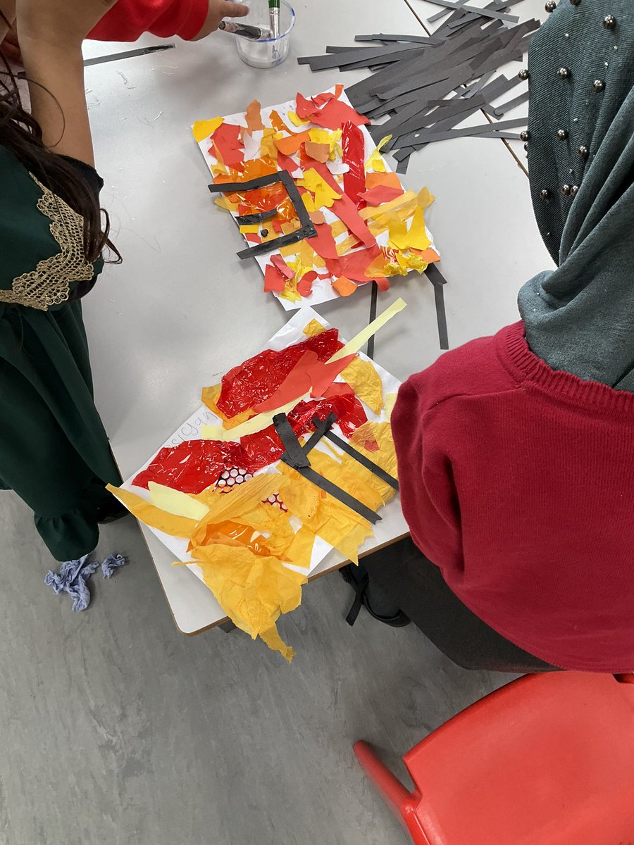 We created collages based on the Great Fire of London. We loved to stick different media together to represent the great fire of London. #kestrelart <a href="/kestrelmead/">Kestrel Mead Primary Academy</a>