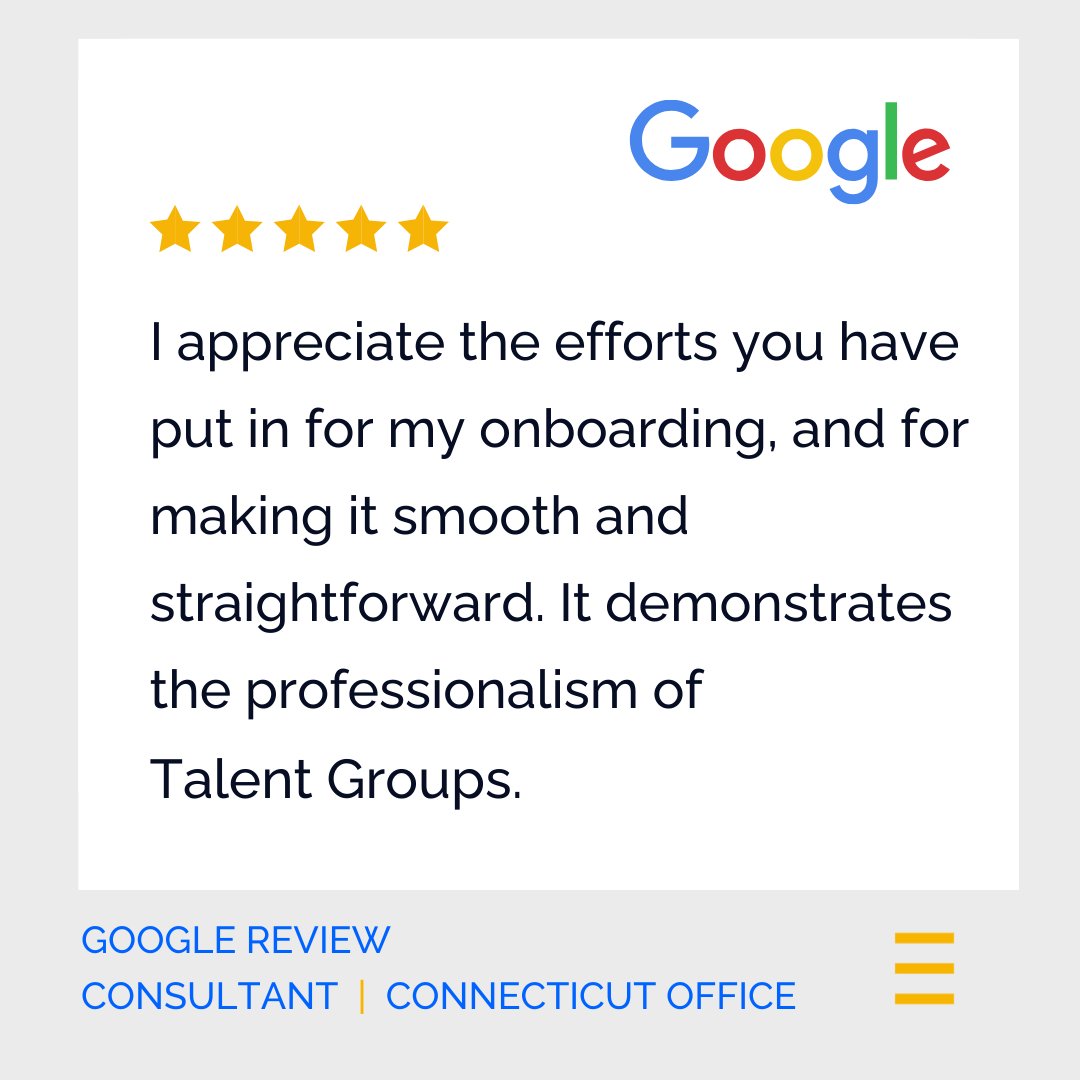 Onboarding includes all tasks necessary for a smooth transition into a new organization. At Talent Groups, we make it simple, fun and interesting. Read what our Consultants are saying here: talentgroups.com/testimonials
#ITCareers #OnboardingSuccess #TechTalent #EmployeeExperience