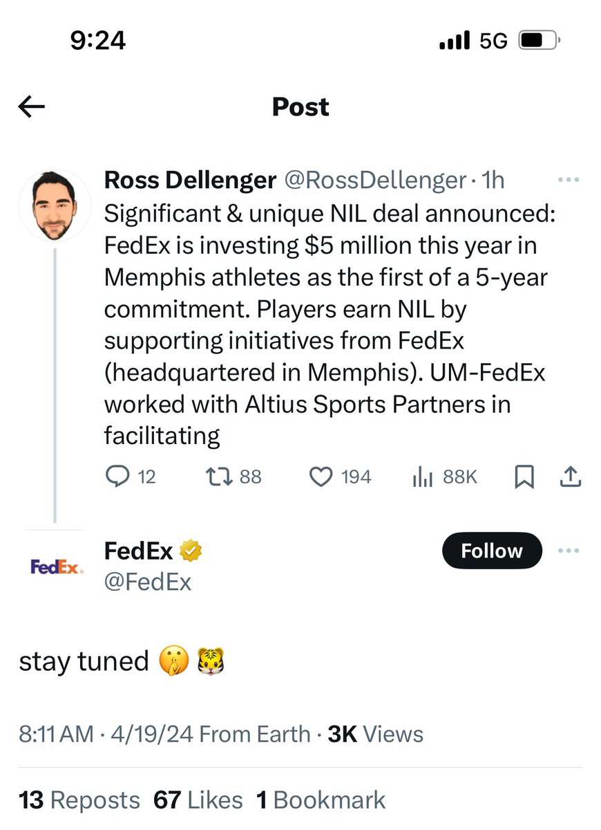 This response by FedEx to Ross Dellenger says to me there’s more to come. Interesting <a href="/geoff_calkins/">Geoff Calkins</a>