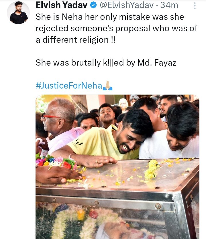 We made the right man famous and we are proud of you 💗 <a href="/ElvishYadav/">Elvish Yadav</a>

#JusticeForNeha