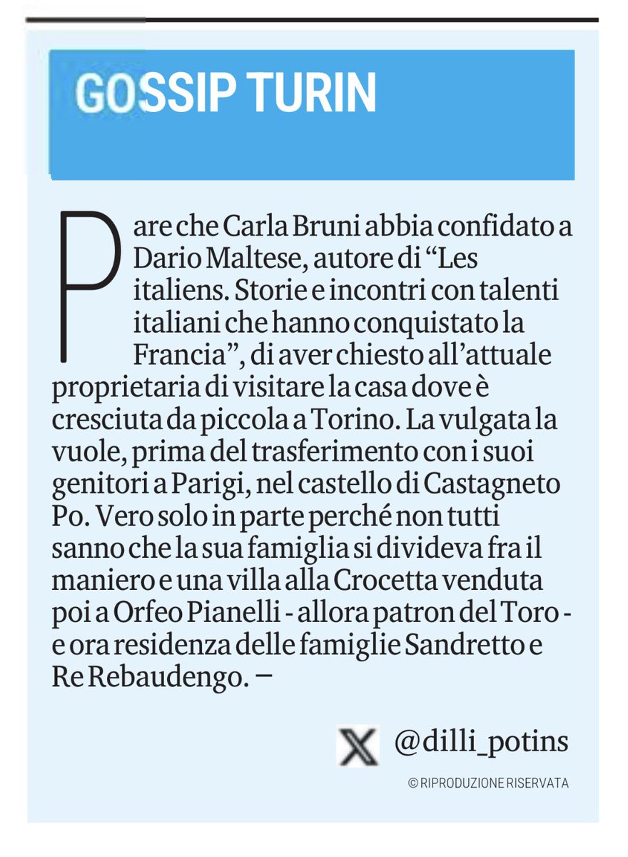 di chi è ora la casa torinese di Carla Bruni? Su #gossipturin su <a href="/LaStampa/">La Stampa</a> - <a href="/TorinoSette/">Torino Sette</a> la risposta