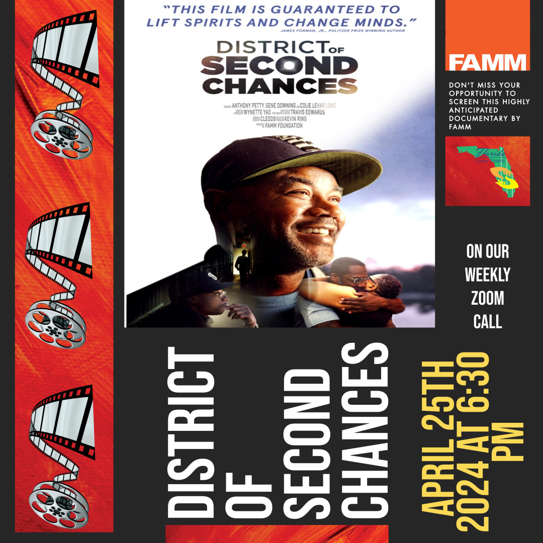 In honor of our incarcerated loved ones and Second Chance month, we are excited to host FAMM's documentary, 'District Of Second Chances,' on Thursday, April 25th, during our weekly Zoom meeting at 6:30 PM.