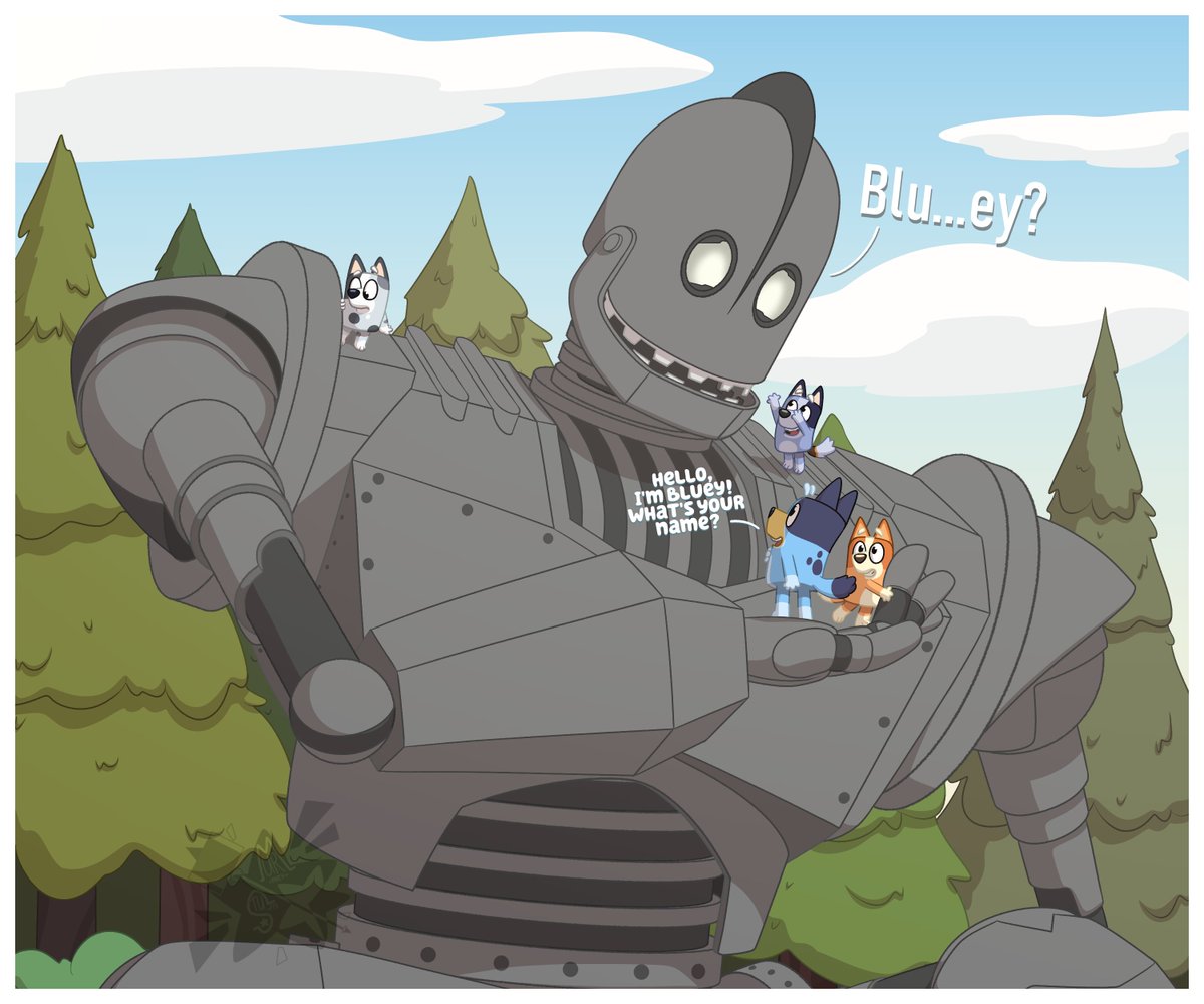 captainabruzze's tweet image. Finished Bluey C0 mm from d@ featuring the Heeler Siblings befriending the Iron Giant.
#Bluey #blueyfanart #irongiant