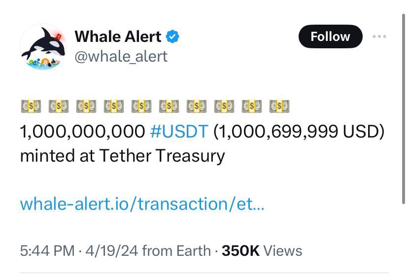 🚨BREAKING🚨 ANOTHER $1 BILLION USDT JUST GOT MINTED TODAY AT TETHER TREASURY. PUMP IS COMING 🔥