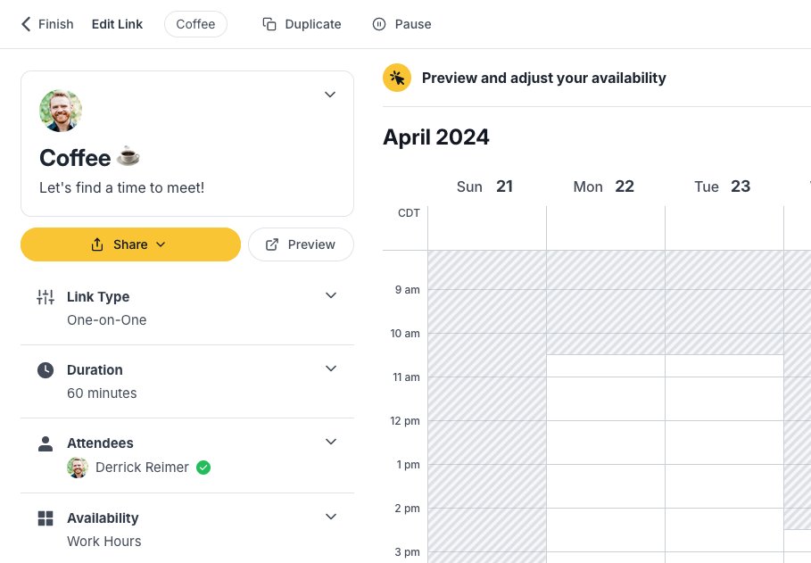 derrickreimer's tweet photo. Any @SavvyCal customers here interested in testing out our new &amp; improved link editing interface?

Let me know and I'll enable it on your account ✨ https://t.co/bockK3CtZ6