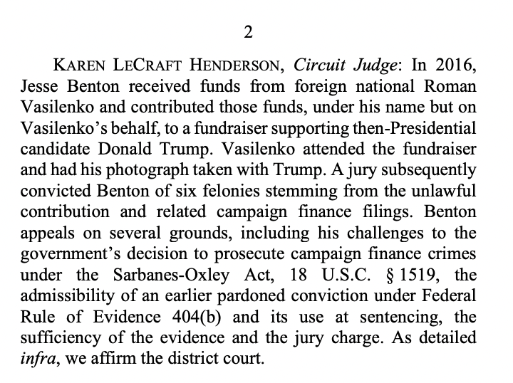 JUST IN: The DC Circuit has upheld the conviction of former Ron/Rand Paul aide Jesse BENTON for orchestrating an illegal payment from a Russian national to the Trump campaign and RNC. documentcloud.org/documents/2455…