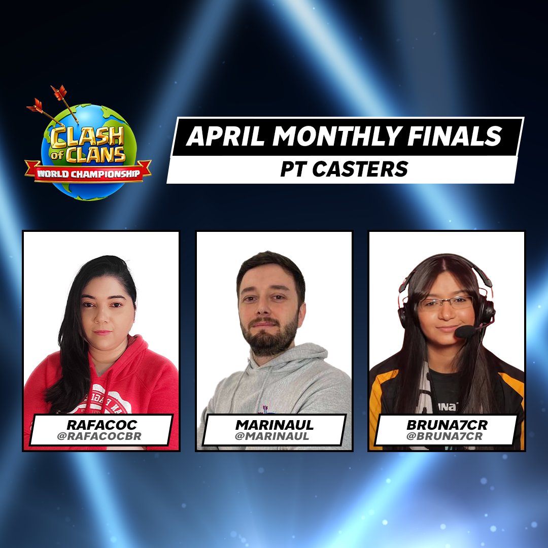 Say hello to the #ClashWorlds April Monthly Finals PT talent line-up! 🤩👋 @rafacocbr @marinaul @Bruna7Cr