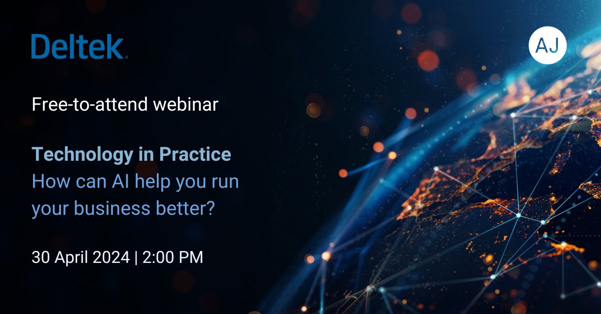 Join us on Tuesday 30 April 2024 at 2pm for a free-to-attend webinar - Technology in Practice: How can AI help you run your business better? Discover the speaker line-up and reserve your complimentary ticket: bit.ly/4aIOdOM Sponsored by @Deltek