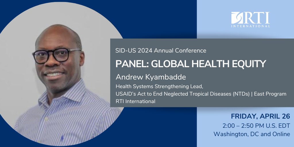 Mark your calendars! At the @sidunitedstates Annual Conference next week, RTI’s Andrew Kyambadde will speak on a Global Health Equity panel to share practical solutions for facilitating healthcare access for vulnerable populations. Learn More: ⬇️ rti.org/event/sid-us-2… #BeASpark