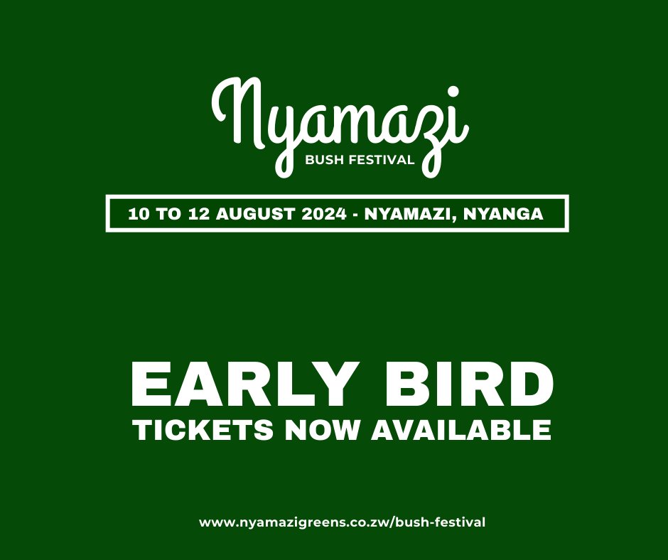 Early Bird Tickets to the Nyamazi Bush Festival 2024 are now available!  Join us for 2 days of live music, DJ music, camping, food and activities. Secure yours today with a 30% deposit with the balance payable over 3 months: Dont keep calm, visit: nyamazigreens.co.zw/bush-festival NBF2024