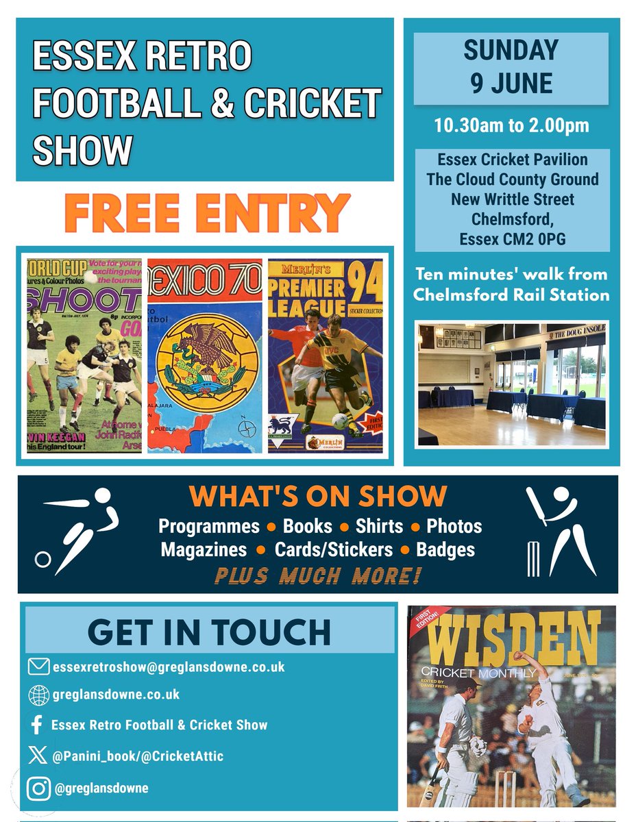 Following an injury absence, plans are now back in full swing for June's Essex Retro Football & Cricket Show. Details on stallholders, giveaways and plenty more besides on the day will now follow in the weeks ahead. Register here for more info: suecy.aidaform.com/free-event-reg…