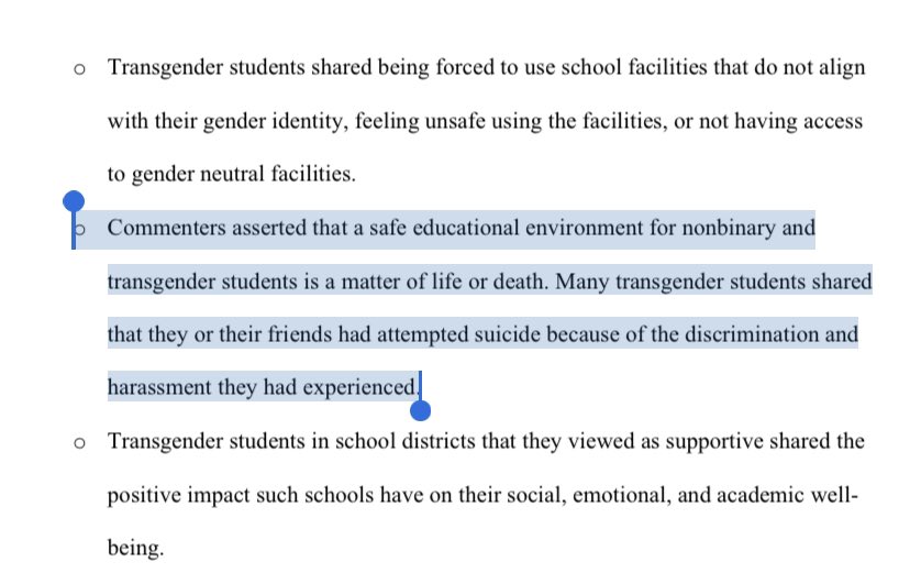 Summation of the Biden administration Title IX changes: Women: “We need single sex facilities because we are being raped by male students.” Males who say they are women: “We need access to women’s spaces or we will kill ourselves.”