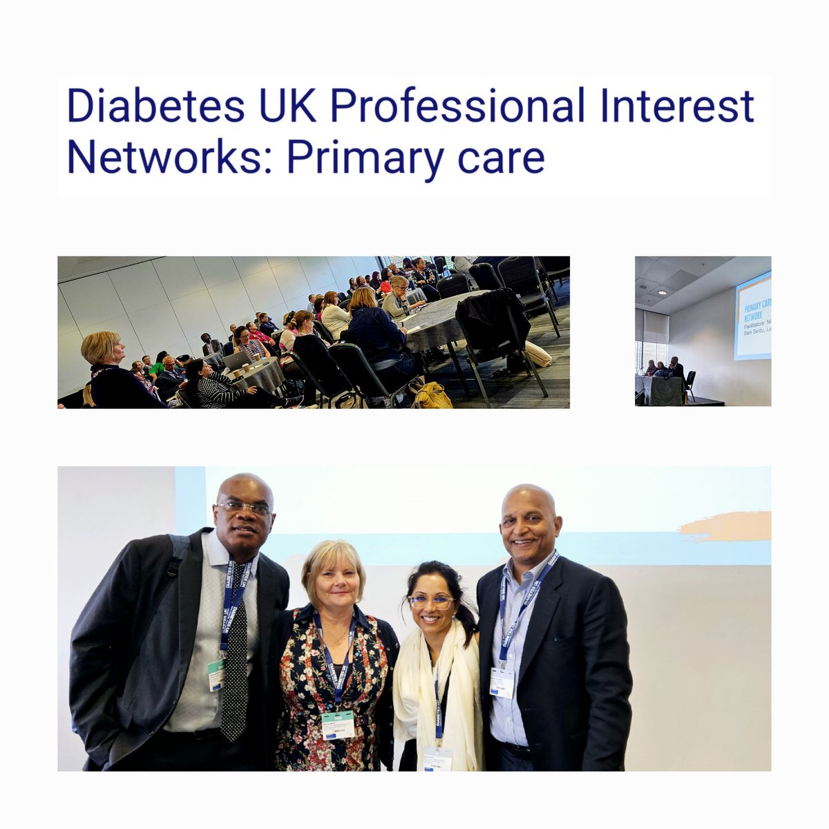 full house @DiabetesUKProf #primarycare with our excellent chairs / panel @scelee1 @nicmiln 😉 @drnkan @AliaGilani