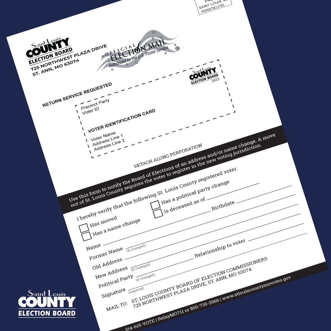 In April, several voters asked why we still send out voter IDs if they are unacceptable identification at the polls. While voter ID laws in MO have changed, the law requiring our office to send the IDs to voters has not. Voters received the ID as part of a canvass in fall 2023.