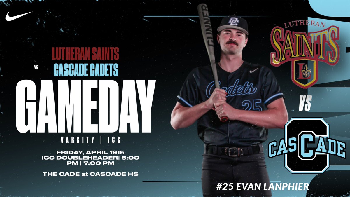#CADETSGAMEDAY 
Varsity ICC doubleheader against Lutheran. Game 1 will pick up where game was postponed earlier.