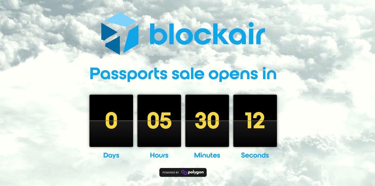 📢📢 THE PASSPORT SALE STARTS TODAY 📢📢
Mint your passports and prepare for take-off with blockair.io 😍🚀⚡️

#blockair #passport #sale #NFTGaming #NFTCommunity #PlayToEarn #P2E #DeFi #P2EGame #GameFi #BlockchainGaming #Polygon #Crypto #NFT #GamingCrypto #NFTGames