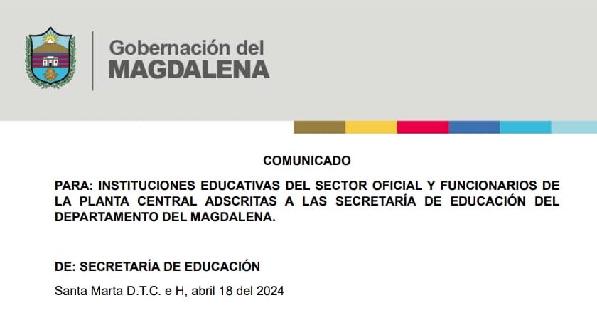 Secretaría de Educación del Magdalena suspende jornada académica por día cívico ambiental Para más información 👇🏻 diariolalibertad.com/sitio/2024/04/…