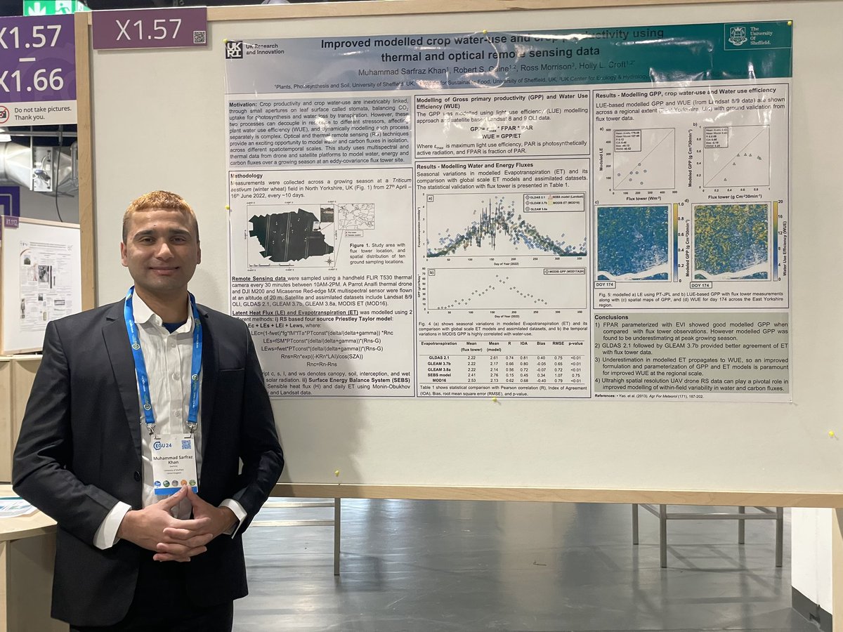 DrCerfUK's tweet image. Presenting poster at EGU24 in Vienna 🇦🇹 on Modelling crop water, energy, and carbon fluxes using drone and satellite based remote sensing dataset as part of @DrHollyCroft lab. Would be at X1.57 for any questions.